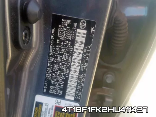 4T1BF1FK2HU411437 фото 2