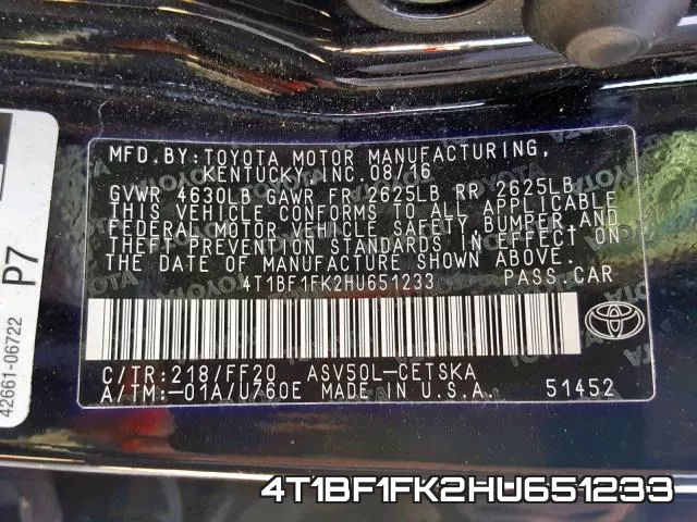 4T1BF1FK2HU651233 фото 2
