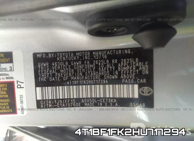 4T1BF1FK2HU717294 фото 10