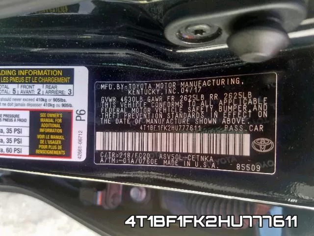 4T1BF1FK2HU777611 фото 2