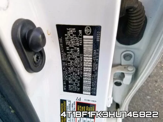4T1BF1FK3HU746822 фото 2