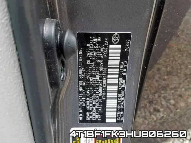 4T1BF1FK3HU806260 фото 2