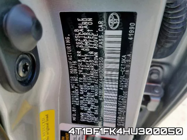 4T1BF1FK4HU300050 фото 2