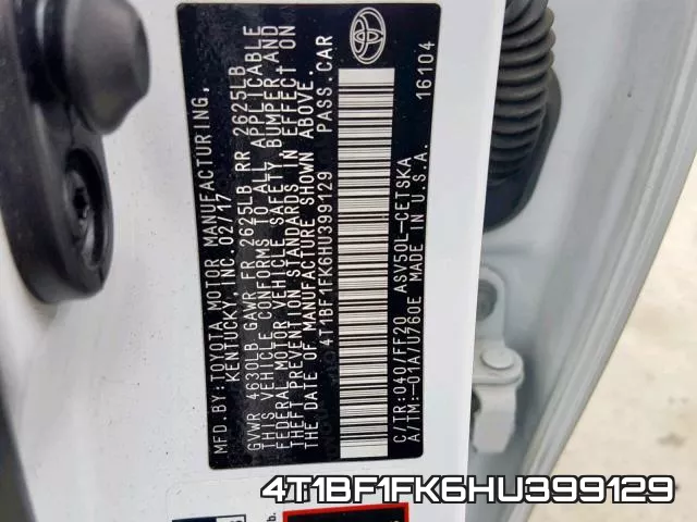 4T1BF1FK6HU399129 фото 2