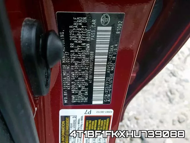 4T1BF1FKXHU739088 фото 2