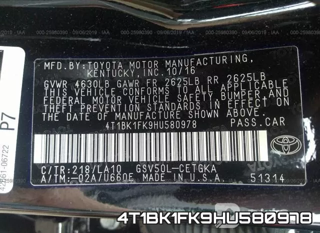 4T1BK1FK9HU580978 фото 10