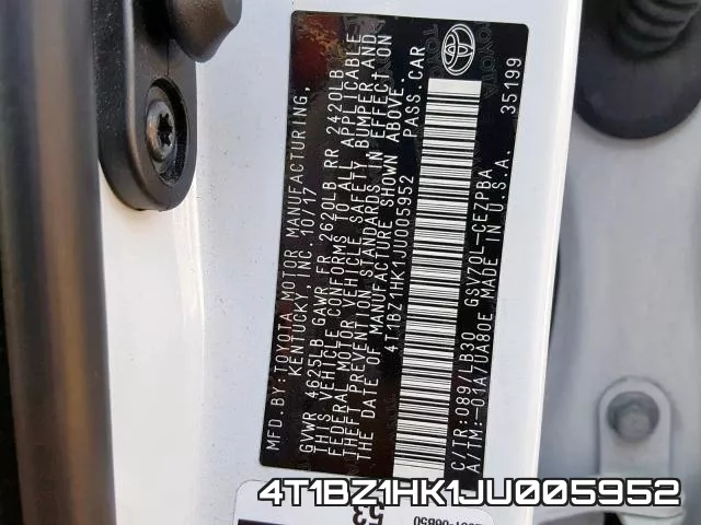4T1BZ1HK1JU005952 фото 2