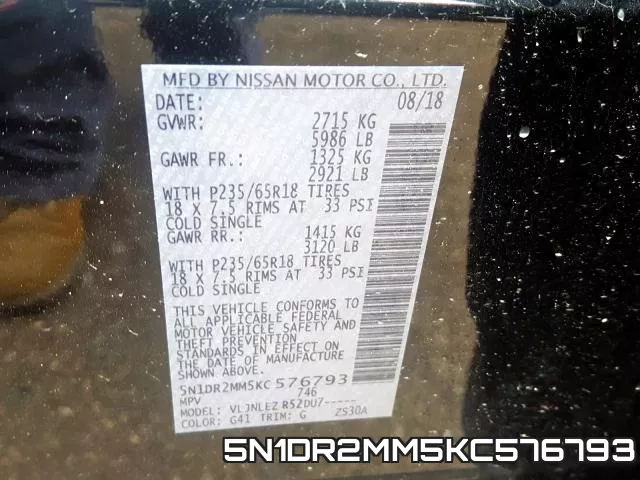 5N1DR2MM5KC576793 фото 2