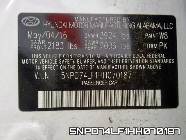 5NPD74LF1HH070187 фото 2