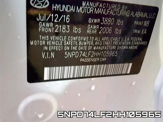 5NPD74LF2HH105965 фото 2
