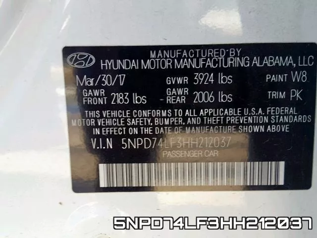 5NPD74LF3HH212037 фото 2