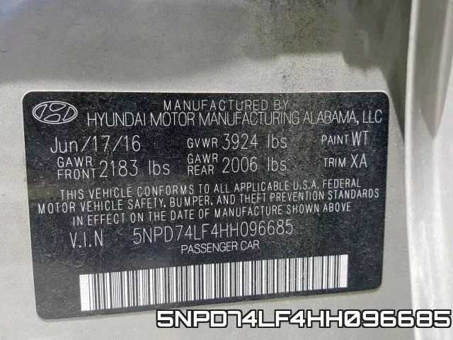 5NPD74LF4HH096685 фото 2