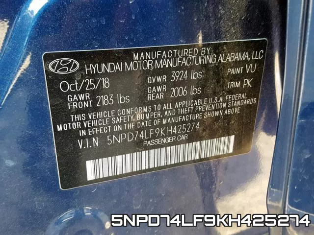 5NPD74LF9KH425274 фото 2