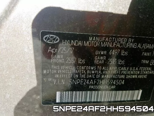 5NPE24AF2HH594504 фото 2