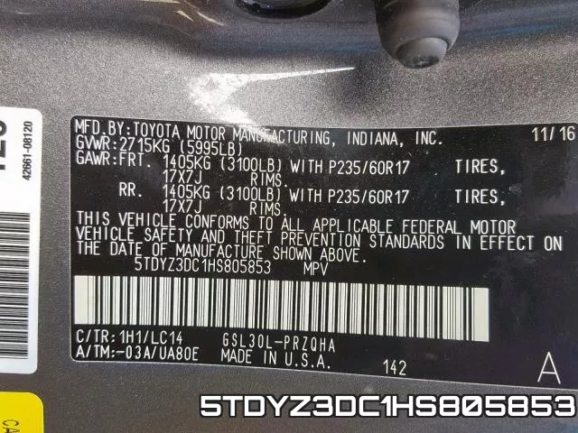 5TDYZ3DC1HS805853 фото 2