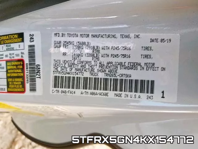 5TFRX5GN4KX154772 фото 2