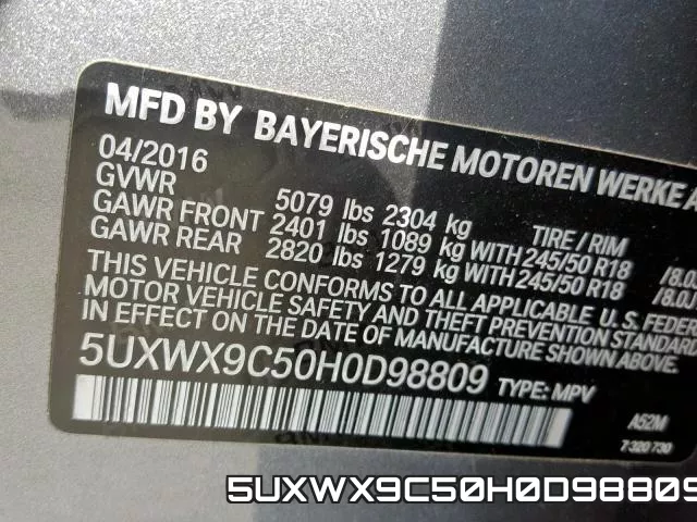5UXWX9C50H0D98809 фото 2