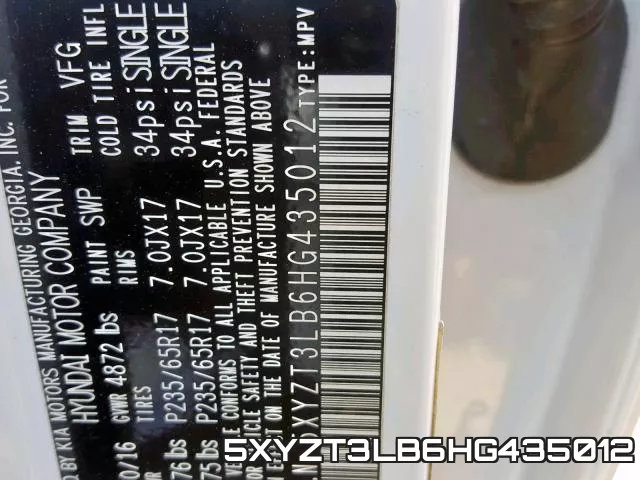 5XYZT3LB6HG435012 фото 2
