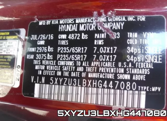 5XYZU3LBXHG447080 фото 10