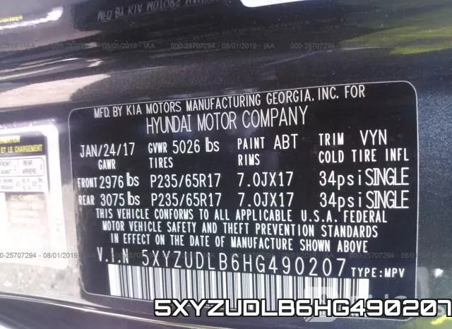 5XYZUDLB6HG490207 фото 10