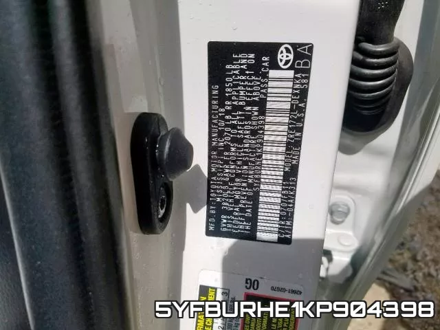 5YFBURHE1KP904398 фото 2