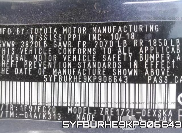 5YFBURHE9KP906643 фото 10
