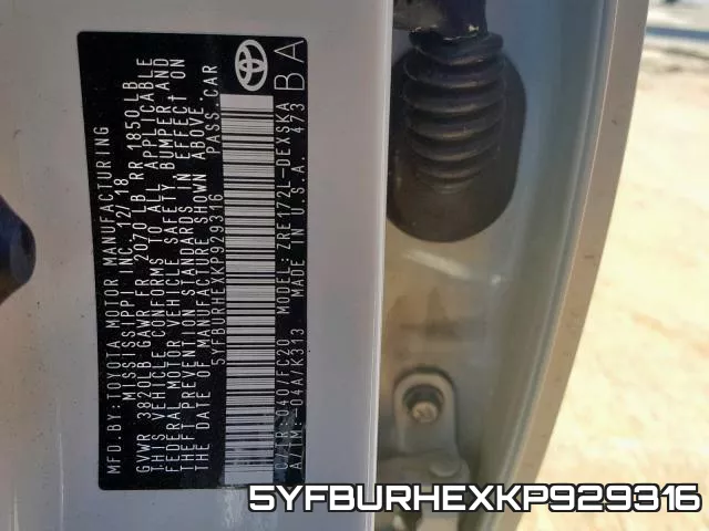 5YFBURHEXKP929316 фото 2