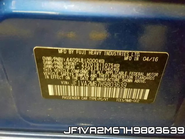 JF1VA2M67H9803639 фото 2
