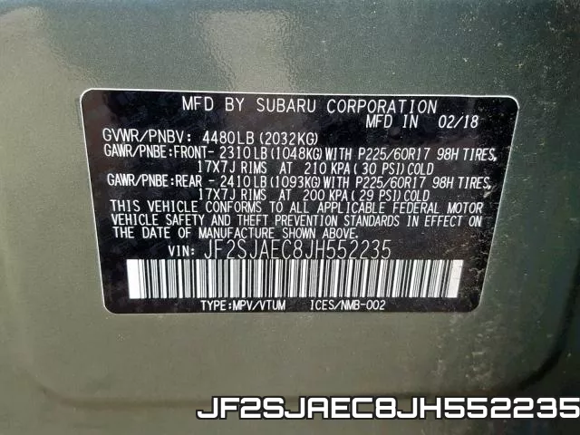 JF2SJAEC8JH552235 фото 2