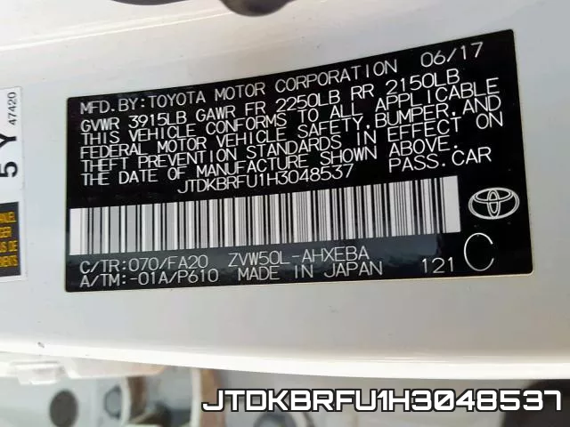 JTDKBRFU1H3048537 фото 2