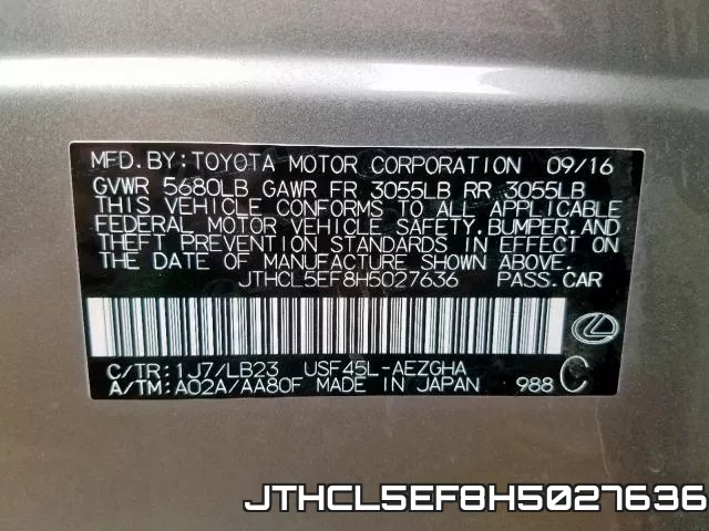 JTHCL5EF8H5027636 фото 2