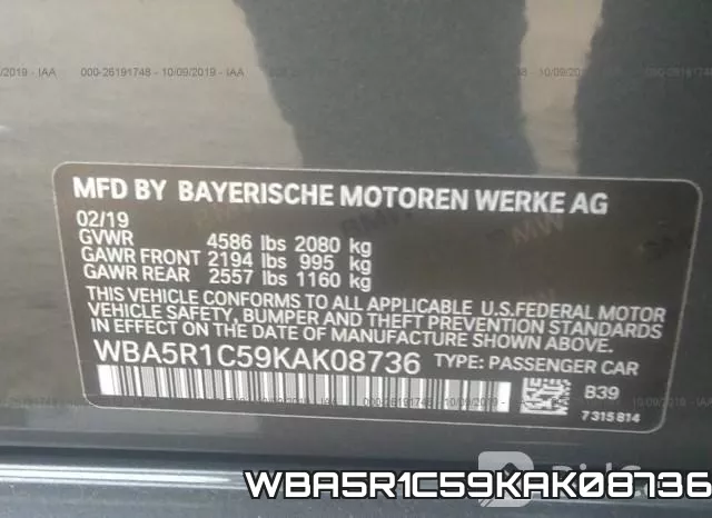 WBA5R1C59KAK08736 фото 9