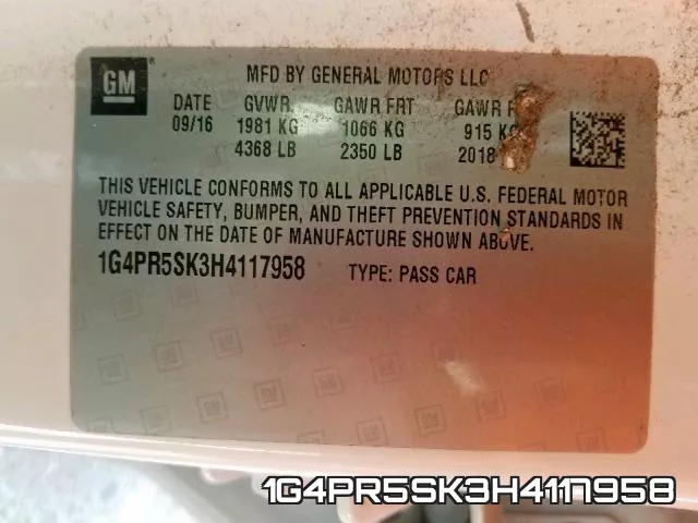 1G4PR5SK3H4117958 фото 2