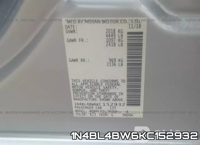 1N4BL4BW6KC152932 фото 9