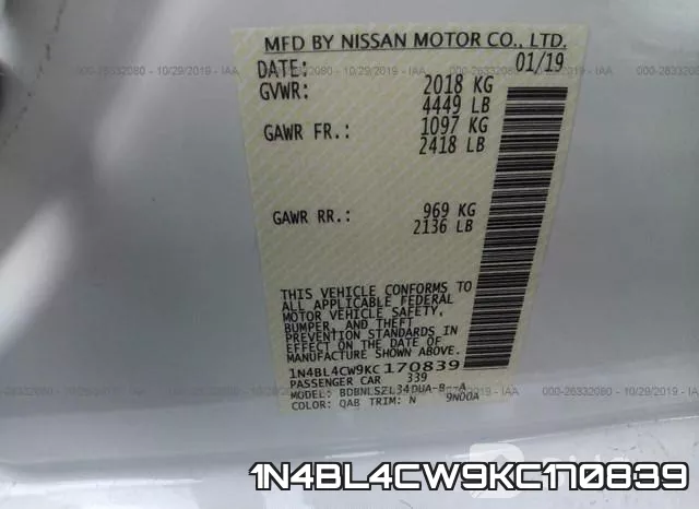 1N4BL4CW9KC170839 фото 10