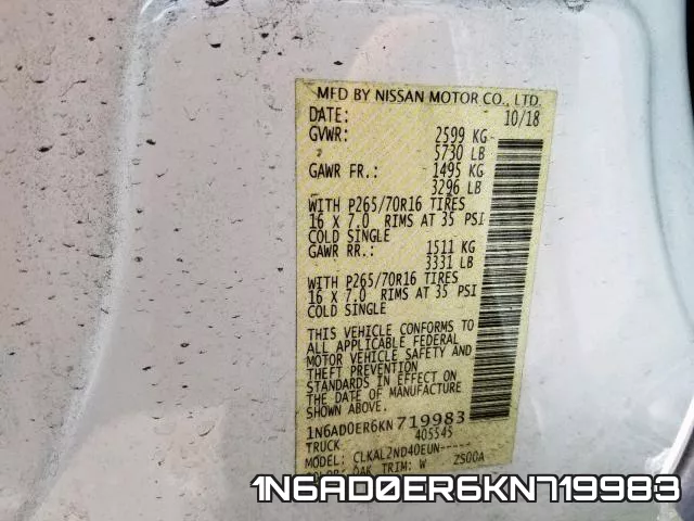 1N6AD0ER6KN719983 фото 2