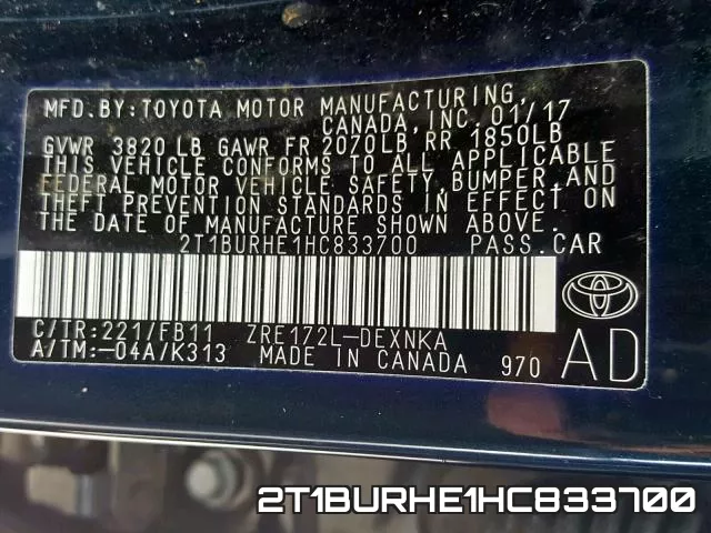 2T1BURHE1HC833700 фото 2