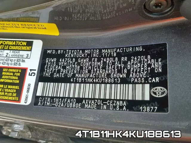 4T1B11HK4KU188613 фото 2