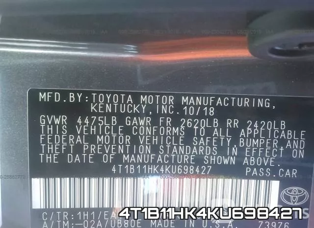 4T1B11HK4KU698427 фото 10