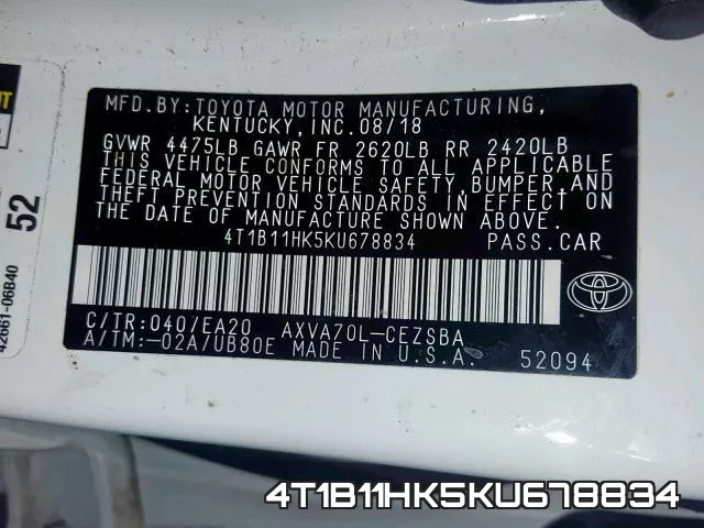 4T1B11HK5KU678834 фото 2