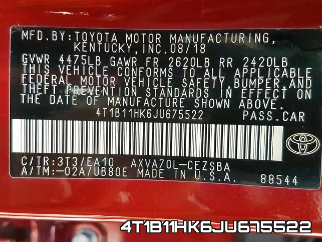 4T1B11HK6JU675522 фото 2