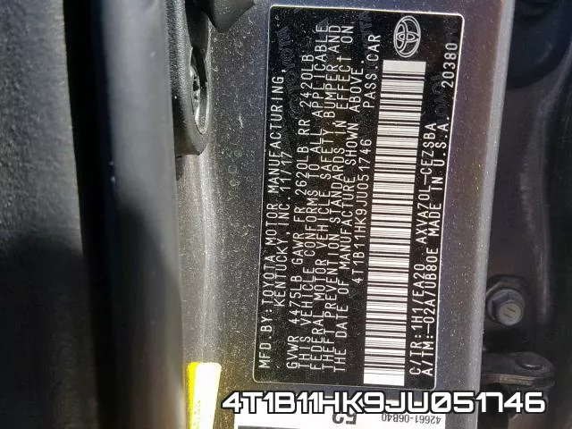 4T1B11HK9JU051746 фото 2