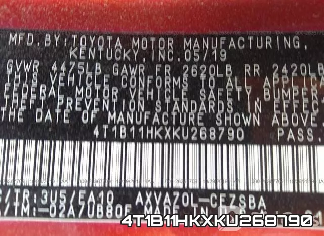 4T1B11HKXKU268790 фото 10