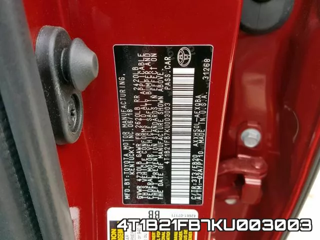 4T1B21FB7KU003003 фото 2