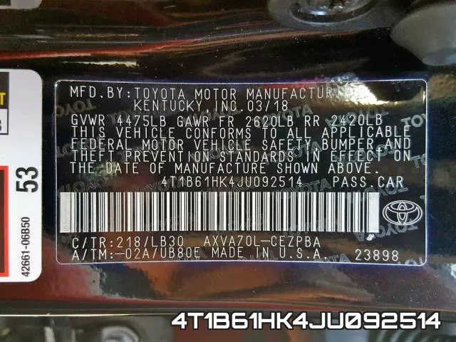 4T1B61HK4JU092514 фото 2
