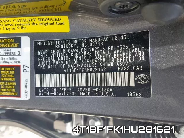 4T1BF1FK1HU281621 фото 2