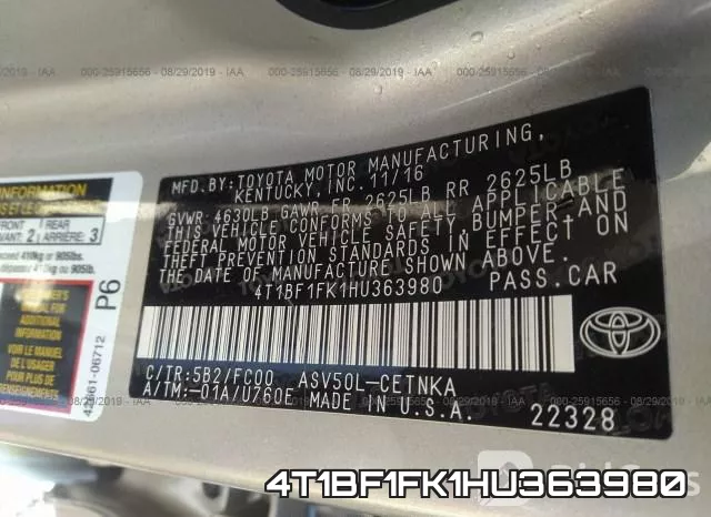 4T1BF1FK1HU363980 фото 9