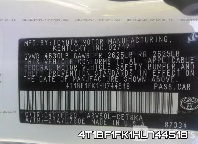 4T1BF1FK1HU744518 фото 10