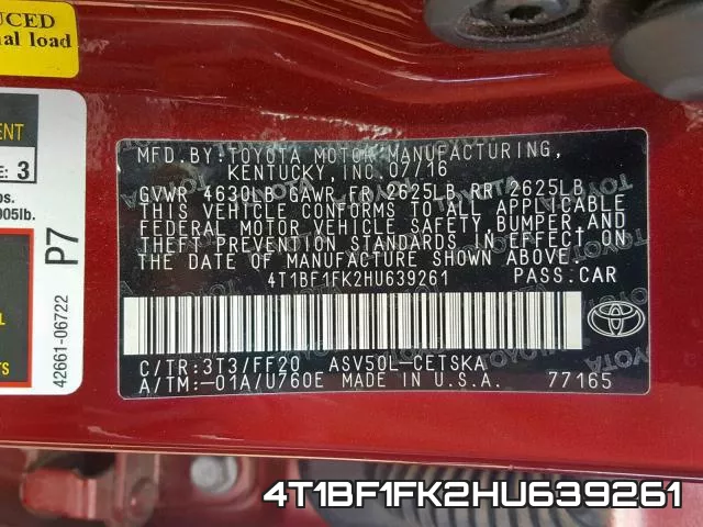 4T1BF1FK2HU639261 фото 2