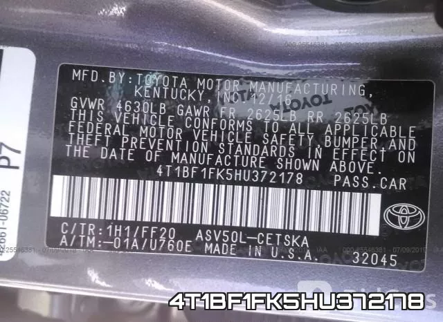 4T1BF1FK5HU372178 фото 10